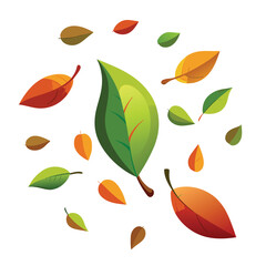 3D Falling Leaves on white Background Render, vector illustration