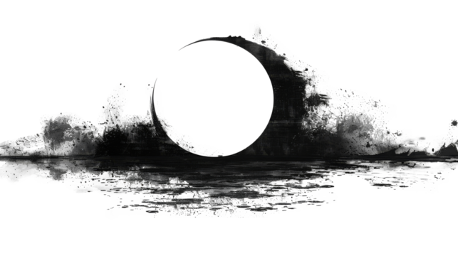 Hand-drawn scrawl sketch of a circle moon, isolated in PNG format, ideal for artistic and whimsical designs.