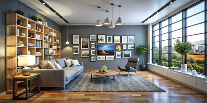 A futuristic sanctuary emulates an online image board, boasting a sterile white environment, towering screens, and