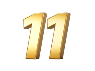 Golden metallic Number 11 Eleven, White background 3d illustration
