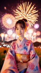 Fototapeta premium 花火大会の浴衣の女性
