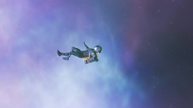 Astronaut of future drifting and lost in deep space UHD 4K CGI 3D Animation