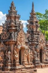Naklejka premium Ancient Stone Temple Entrance with Intricate Carvings
