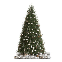 Christmas tree with decorations, isolate on a transparent background, 3d illustration, cg render
