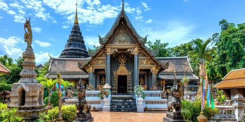 Obraz premium Traditional Thai Temple Architecture with Ornate Details