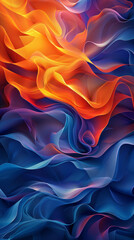 Obraz premium A deconstructed abstract vector pattern with intertwined curves and waves in a gradient of cool blues and warm oranges, creating a dynamic contrast.
