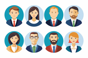 Business man and women avatar icon set. Male and female head profile sign vector