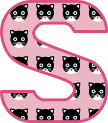 Fototapeta premium Initial S cat name, Pattern with cats, Name Cat, pink, funny cat, funny, cat lovers, cat illustration, cat design, lovely, black cat, cute cat, cute, initial name, initial cat name, initial alphabet n