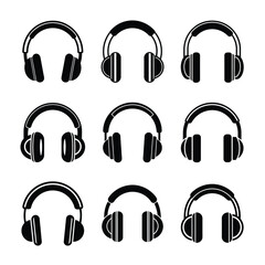 Set of Headphone icons silhouettes vector illustration