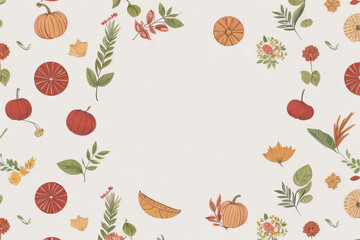 カボチャ、葉、果実の秋の背景イラスト