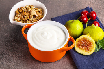 Traditional homemade Greek yoghurt with granola