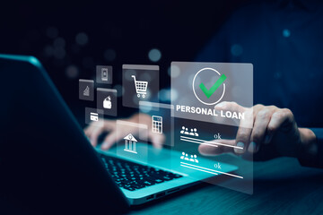 Personal loan icons on a virtual screen of the future and see the inscription concept of business, Internet and the network and working on a virtual screen,Technology, Personal expenses concept.