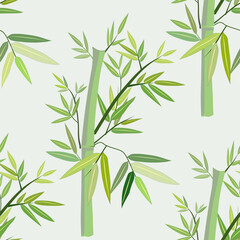 Obraz premium Five bamboo trees with alternating light and dark green leaves on a grey background.