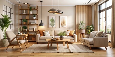 A stylish haven features sleek lines from IKEA and thrifted pieces, anchored by a neutral palette and elevated