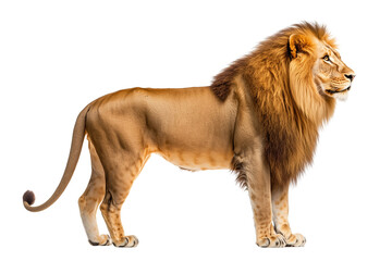 Obraz premium A majestic lion standing tall, isolated on a transparent background.