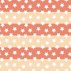 A seamless pattern featuring bold red and beige stripes with white stars, evoking a vintage Americana style. Perfect for festive designs, home decor, wallpapers, and holiday-themed projects.