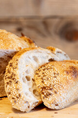 Homemade bread, sourdough wheat loaf with seeds