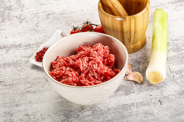 Minced beef meat in the bowl