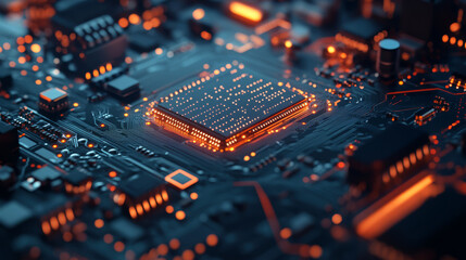 Obraz premium A close-up of an electronic circuit board, emphasizing a technology-themed concept. 