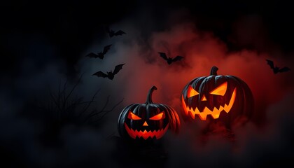 halloween background with pumpkin and bats