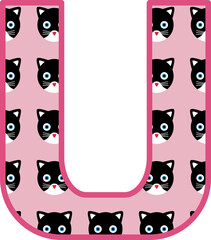 Initial U cat name, Pattern with cats, Name Cat, pink, funny cat, funny, cat lovers, cat illustration, cat design, lovely, black cat, cute cat, cute, initial name, initial cat name, initial alphabet n