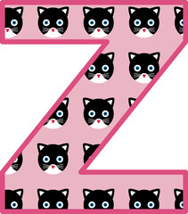 Fototapeta premium Initial V cat name, Pattern with cats, Name Cat, pink, funny cat, funny, cat lovers, cat illustration, cat design, lovely, black cat, cute cat, cute, initial name, initial cat name, initial alphabet n
