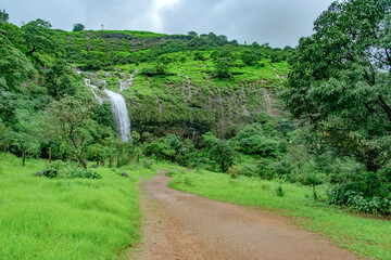 A waterfall during the monsoons near Pune India. Monsoon is the annual rainy season in India from June to September.