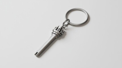 A silver keychain shaped like a castle turret, designed for holding keys.