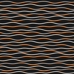 Abstract wavy lines in copper on a dark background create a dynamic and modern seamless pattern. Ideal for chic wallpapers or stylish backgrounds