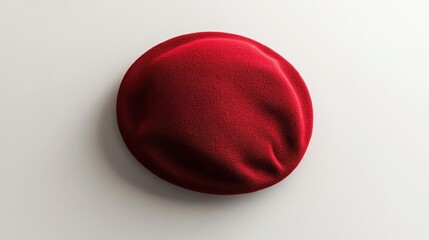 A simple red cap resting on a flat surface, showcasing its texture and color.
