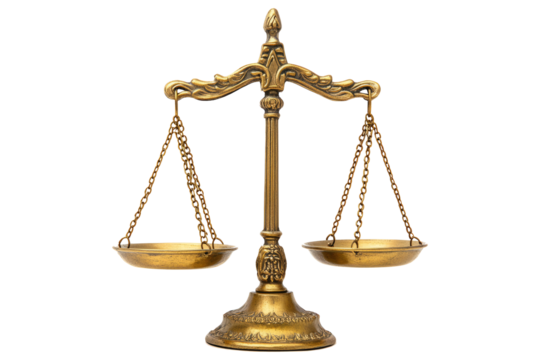 golden ornate scales of justice isolated on transparent background