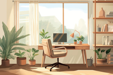 Fototapeta premium Bright minimalist home office setup