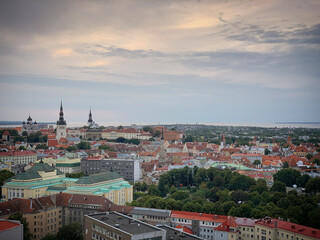 Fototapeta premium Panorama of the red roofs of the old town Tallinn, Estonia, August 2019