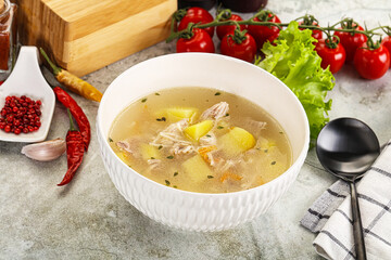 Homemade chicken soup with vegetables
