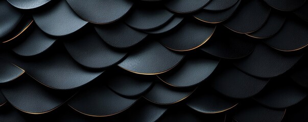 Obraz premium Close-up of a textured black scale pattern, highlighting the intricate design and glossy surface, ideal for artistic and modern projects.