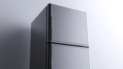 A sleek, modern refrigerator with a stainless steel finish, designed for kitchen storage.