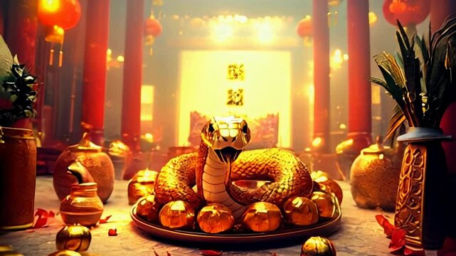 Celebrate Chinese New Year, Year of the Snake 2025. Golden Snake chinese festival.