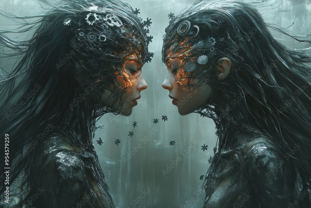 Poster cognitive flexibility relationship goal two women facing each other with their faces dissolving into