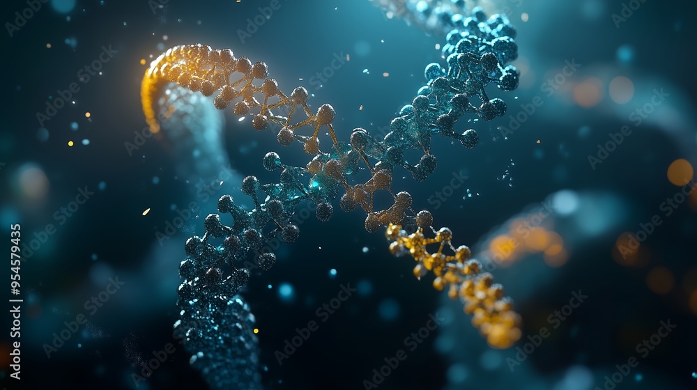 Poster a vibrant close-up of a dna strand showcasing intricate molecular structures highlighted by a lumino