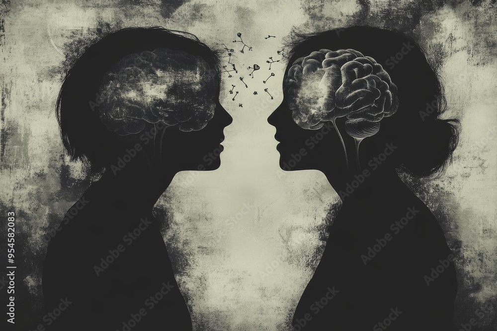 Poster brain optimization relationship goal two profiles with one glowing brain symbolizing the alignment o