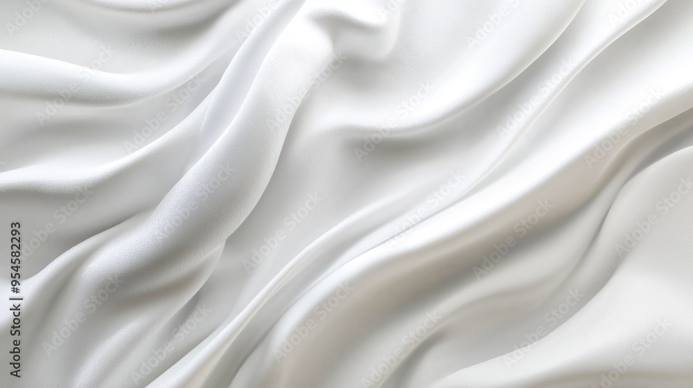 Poster soft white fabric draping gracefully to create smooth waves and textures in natural light during mid