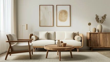 Obraz premium Modern home living room interior with cozy sofa 