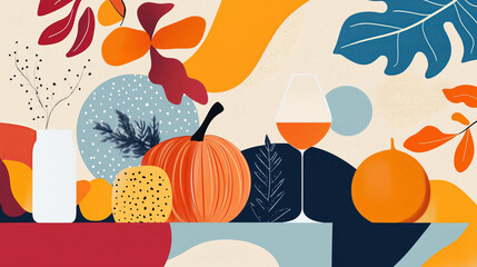 modern minimalist flat abstract illustration with bold colors and shapes . Thanksgiving day or halloween fall concept