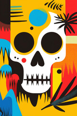modern minimalist flat abstract illustration with bold colors and shapes . Mexican day of all death inspired background