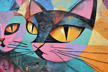 
art graffiti style. Abstract pastel color cats