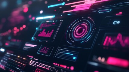 Futuristic Digital Dashboard, an advanced interface displaying key performance indicators, symbolizing dynamic data-driven strategies for business expansion and success.