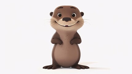 07231249 431. Adorable cartoon otter standing upright on a white background, with large expressive...