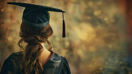 Graduation celebration at the university in spring with a student wearing a cap and gown