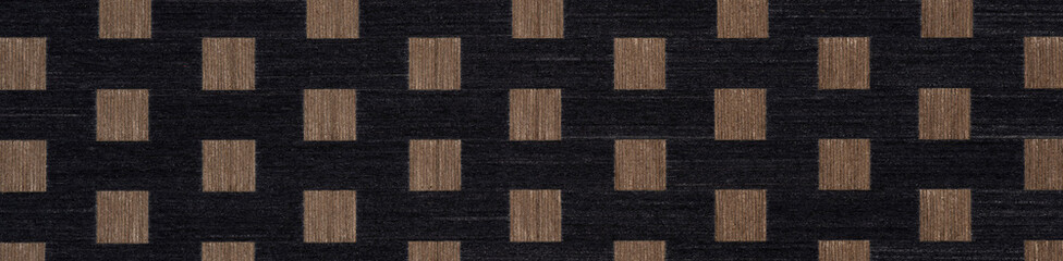 Elegant charcoal and tan grid pattern on a luxurious wooden veneer surface