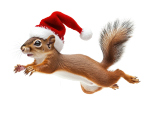jumping squirrel with christmas hat